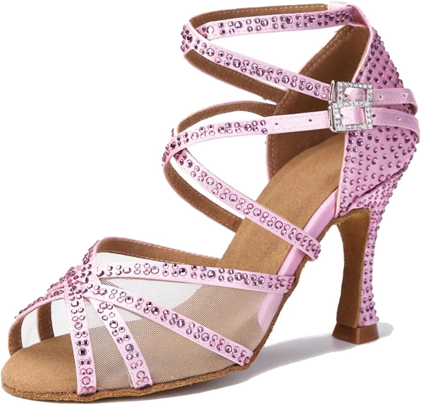 Women's Cross Strap Mesh Rhinestones Prom Sandals Modern Social Dance Shoes