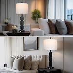 Set of 2 Modern Table Lamps for Living Room Bedroom,29" Tall Bedside Lamp with 2 USB Port,Black Metal Touch Nightstand Lamp for Desk End Side Table Entryway,Black