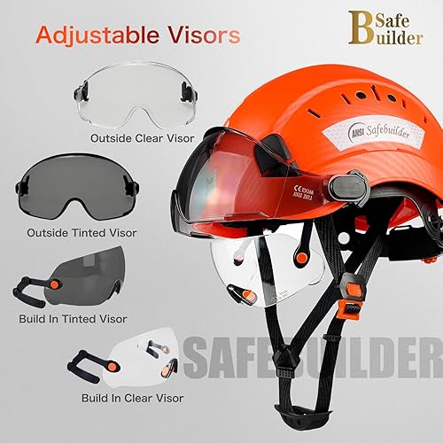 Vista 28 de Casco de seguridad para construcción con visera incorporada, casco duro ABS con visera ajustable, protección para la cabeza de trabajo ANSI/ISEA