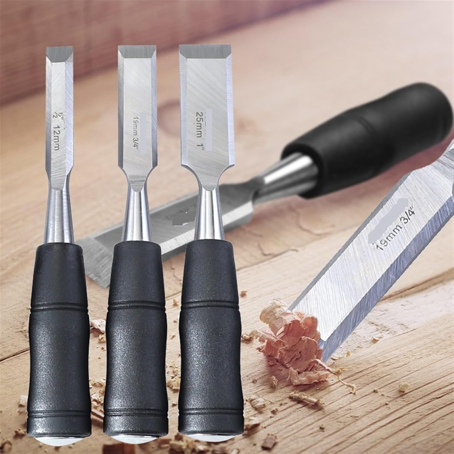 Wood Chisel 7.5 Inch Carbon Steel Mn65# Chisel with Hammer End and Anti-Slip Handle Carpentry Tools for Woodworking(Wood Chisel Set)