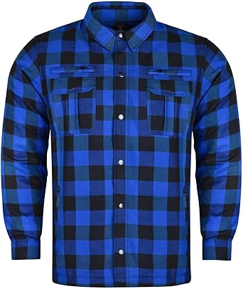 Mens Armored Checkered Flannel Biker Shirt, Multiple Waterproof Storage Pockets CE Approved Armor Reinforced Water Resistant