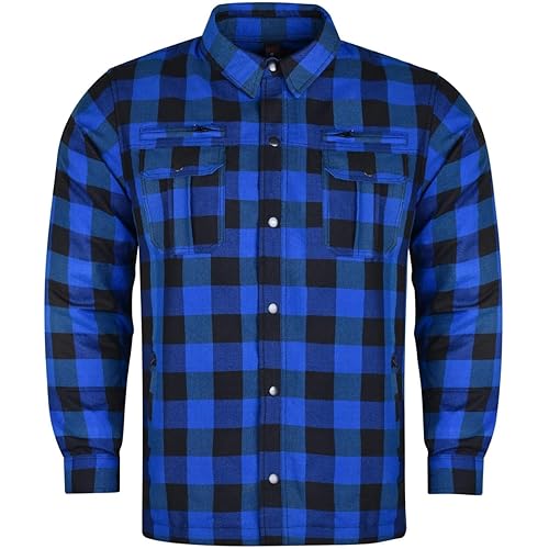 Mens Armored Checkered Flannel Biker Shirt, Multiple Waterproof Storage Pockets CE Approved Armor Reinforced Water Resistant