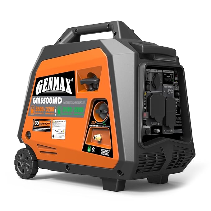 GENMAX Portable Generator, 3500W Super Quiet Gas or Propane Powered Engine with Parallel Capability