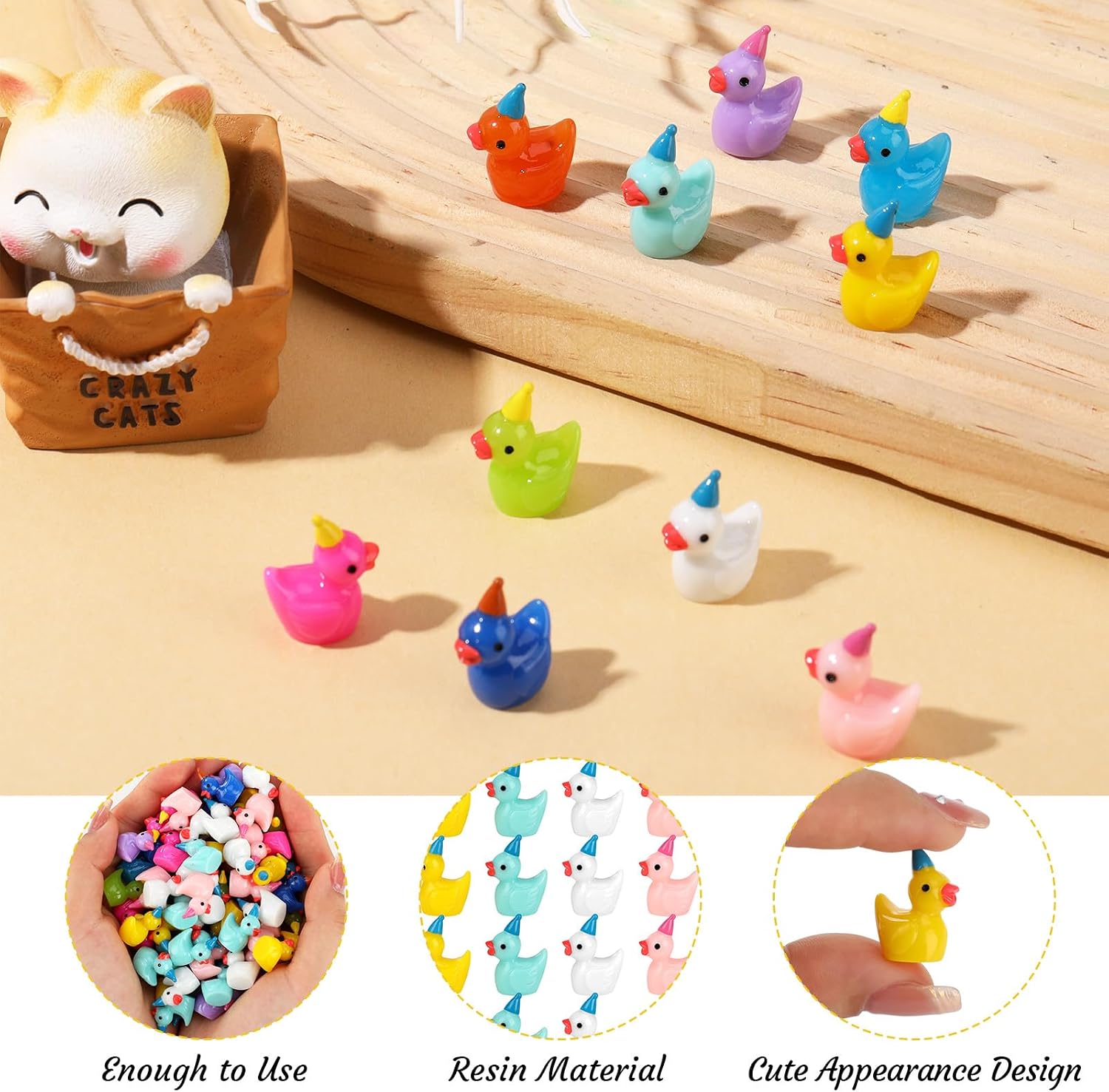 100 Pack Mini Resin Ducks, Multicolor Mini Ducks Wearing Party Hat | Tiny Duck Miniature Duck Figures Tiny Home Ornament for Micro Landscape Dollhouse Garden Aquarium Potted School Office
