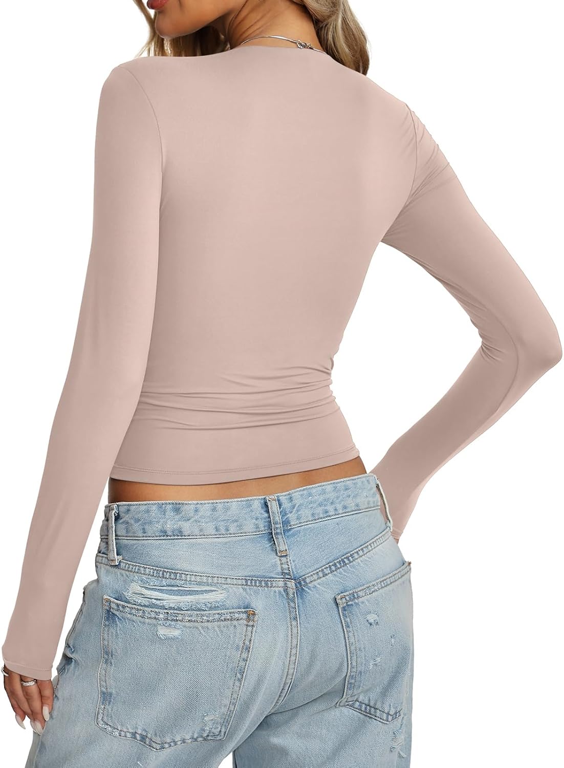 Womens Double Lined Long Sleeve Tops Sexy Square Neck Shirt Going Out Tops Fitted Y2K Fashion Fall Tees 2026 - Image 6