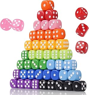 Game Dice Set 16MM 50PCS 6-Sided Solid Vintage Colors Standard Round Corner Dices for Board Game, Party, Holidays, Family Game, Math Teaching Tool Classroom Accessories RPG Dice (10 Mix Colors)