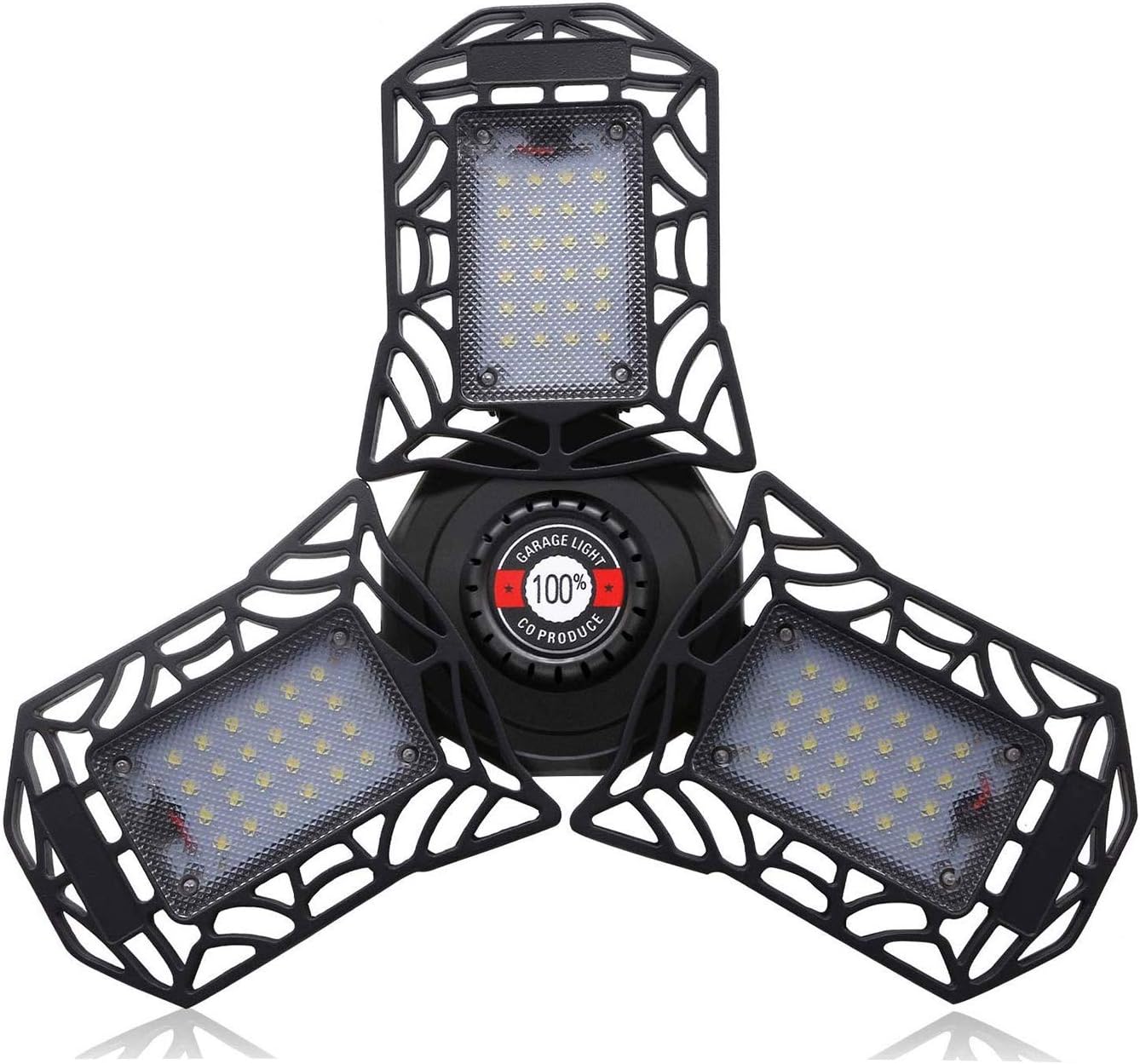80W Triple Glow LED Garage Lights, 8000Lumens Deformable Flex Garage Light with 3 Adjustable Aluminum Panels, 6000-6500K Garage Lighting,E26/E27 Trilight Garage Light for Shop, Garage, Warehouse