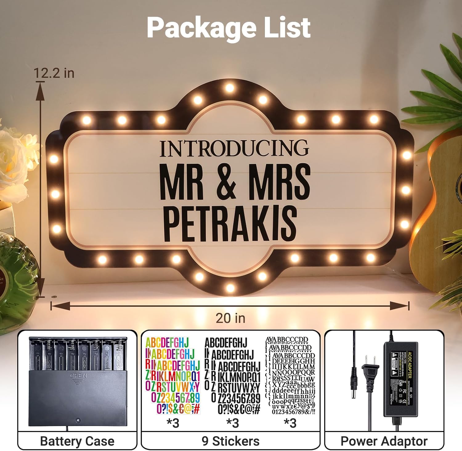 20IN Wedding Bottle Service Sign, Personalized Wedding Entrance Props Led Marquee Sign for Reception, Custom Light up Bottle Girl Sign with Stickers for Bridal Engagement Anniversary Nightclub Gift