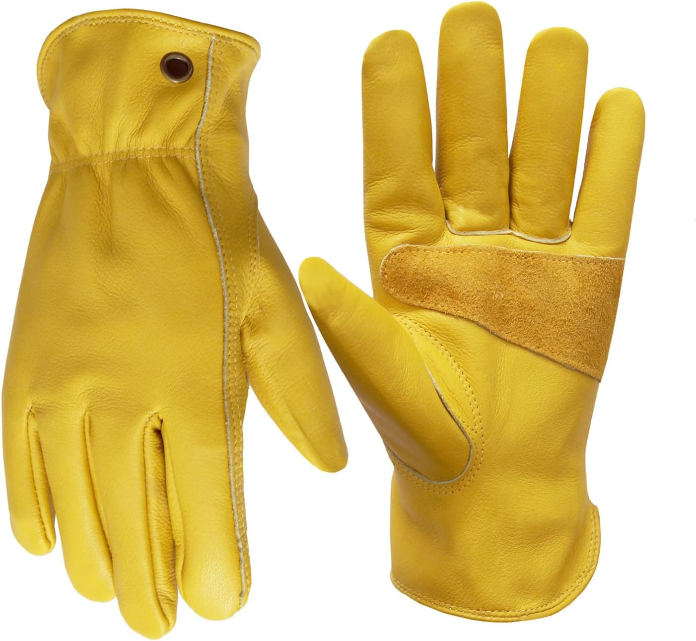 Cowhide Leather Work Gloves for Construction, Yardwork, Gardening with Reinforced Palm for Men & Women
