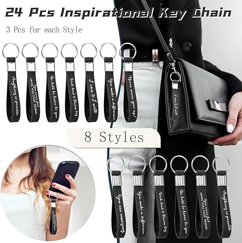 Miniatura 2 de 24 llaveros inspiradores de regalo para mujeres, con cita motivacional, llaveros de agradecimiento para profesores, Negro -