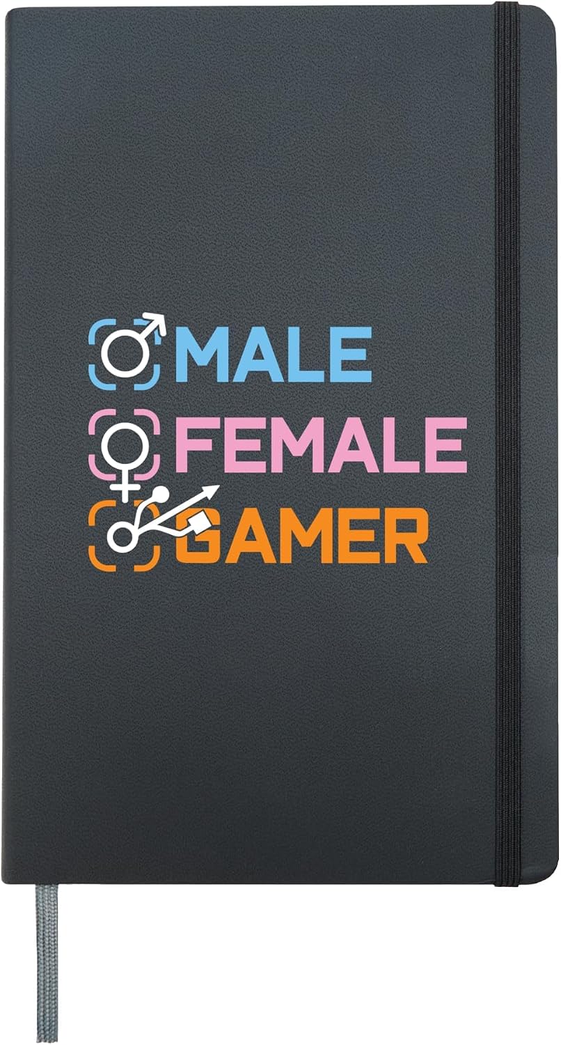 Male - Female - Gamer Gender Funny Gaming Hardcover Journal, Black
