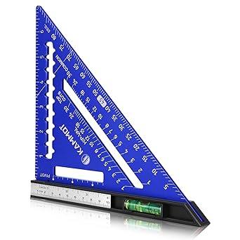 KAMMQI Carpenter Squares Rafter Square with Level 7 Inch Aluminum Triangle Square Carpenter Tools Layout Tools Woodworking Square Metal Triangle Ruler (Blue 7inch)