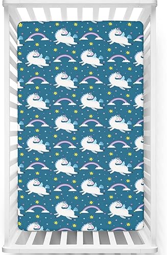 Sábanas bajeras ajustables para cuna con temática de unicornio, sábanas portátiles para cuna, suaves y elásticas, ideal para habitación de niños o