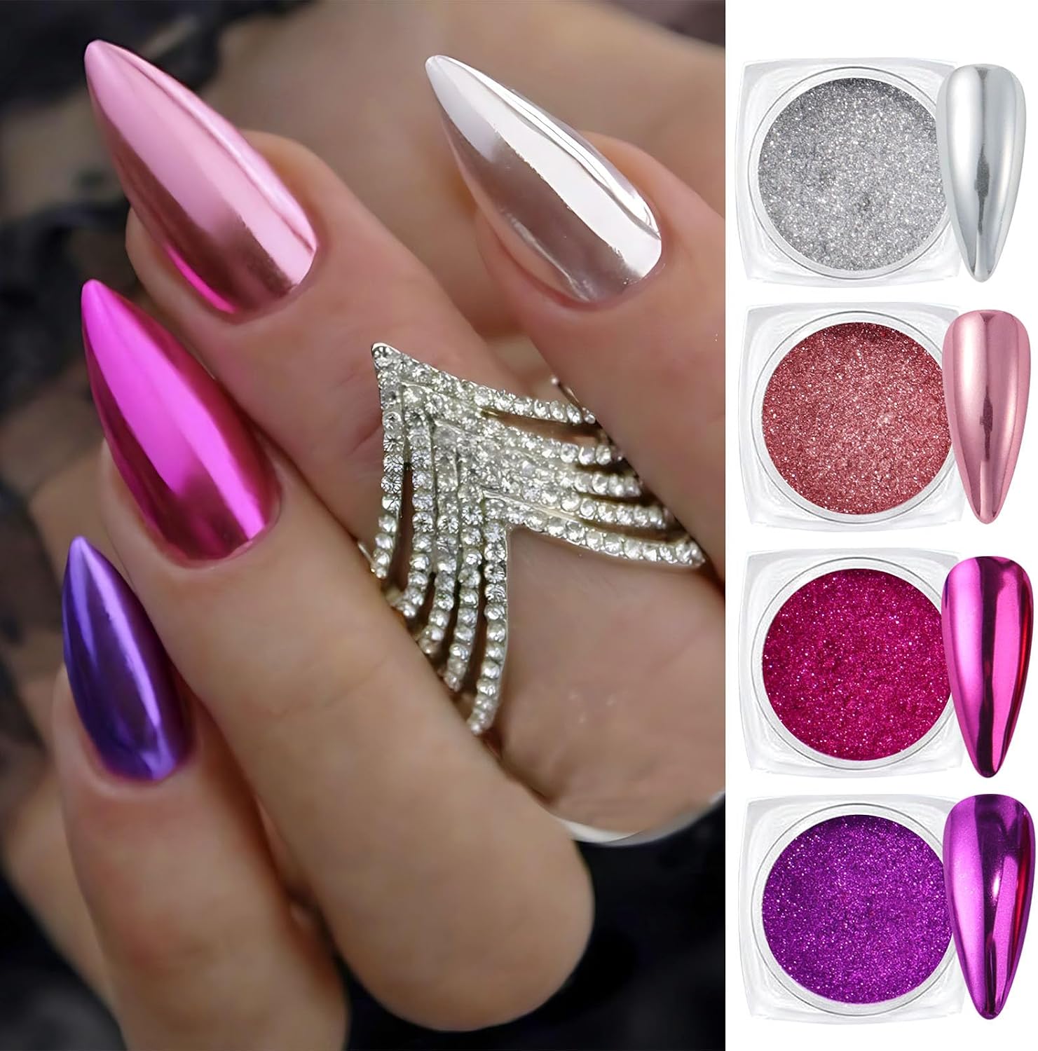 Metallic Chrome Mirror Nail Art Powder Set, Gold Silver Nail Foils Gorgeous Nail Glitter Aluminum Sequins Holographic Glitter Powder Pigment for Manicure