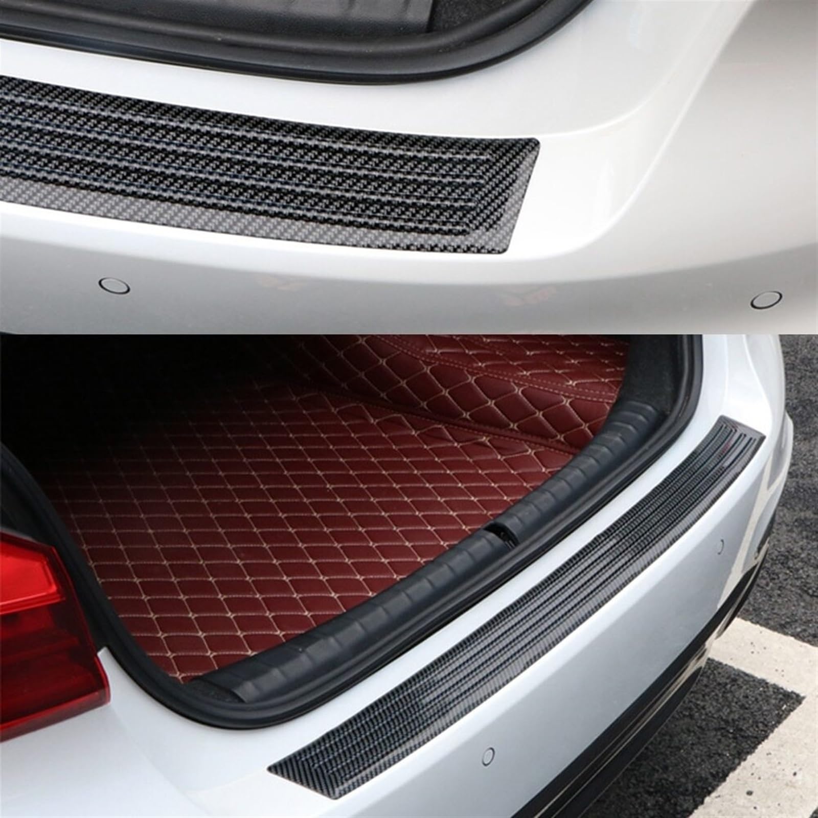 Tira Protectora de Parachoques Protector de Placa umbral Puerta Coche Fibra Carbono 104 * 9 cm, molduras Goma para Parachoques Trasero, Tira Cubierta