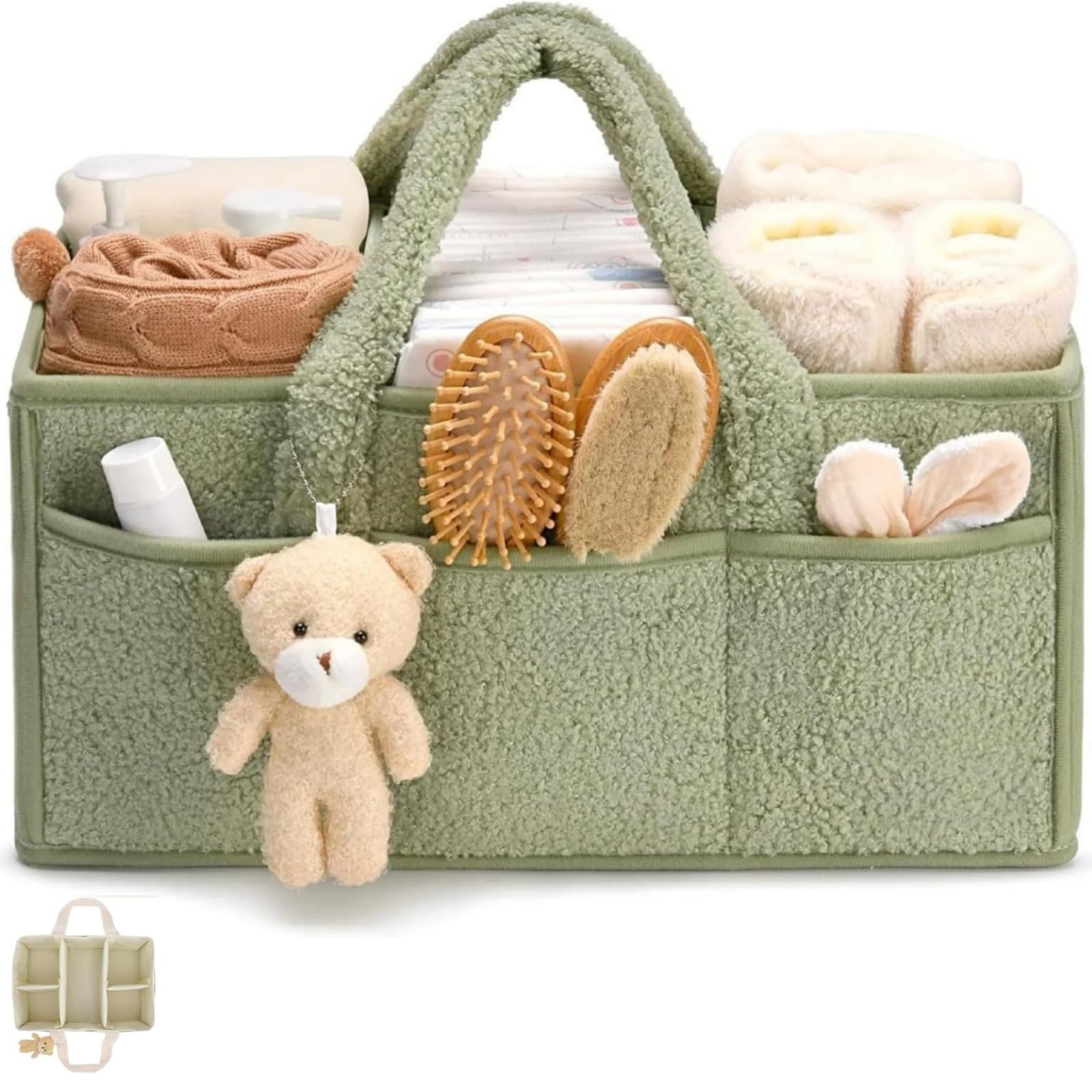 Wickeltasche Organizer, Wickeltisch Organizer, Tragbarer Wickelkorb mit Herausnehmbaren Fächern, Plüsch Wickelorganizer mit Griffen, Baby Aufbewahrungskorb für Wickel und Babysachen,diaper bag