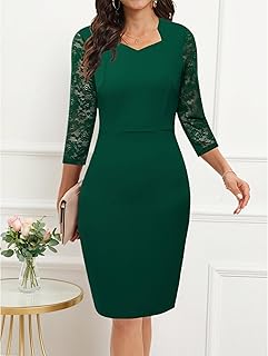 Women's Lace Vintage Elegant Swearheart Neck 3/4 Sleeves Sheath Pencil Party Work Dress