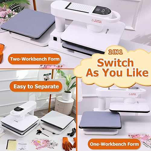 Miniatura 2 de AKEYDIY Prensa de calor de 15 x 15, máquina de prensa de calor automática de doble estación para camisetas, prensa digital de sublimación de