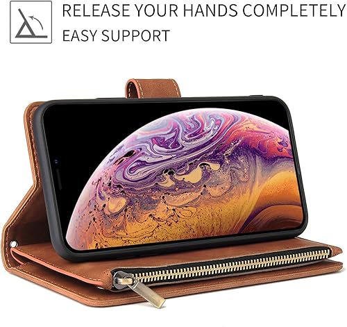 Miniatura 3 de UEEBAI Funda de cartera para iPhone 11, Cartera de cuero PU Cierre magnético Bolso con cremallera Cubierta de bolsillo Ranuras para tarjetas con
