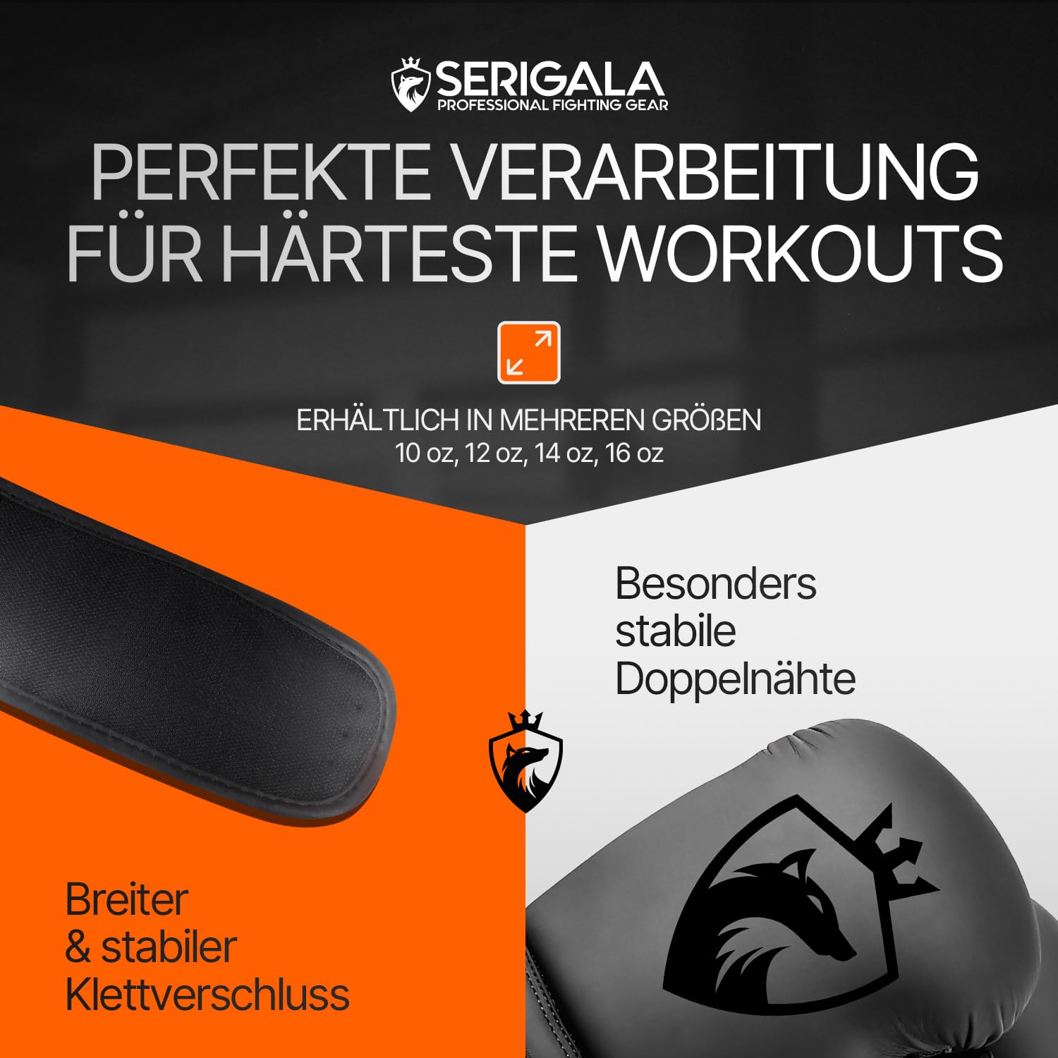 Serigala Boxhandschuhe mit idealer Stabilität und Schlagkraft - Punching Handschuhe für Boxen, MMA, Muay Thai, Boxsack Training und Sparring - Inklusive Tasche