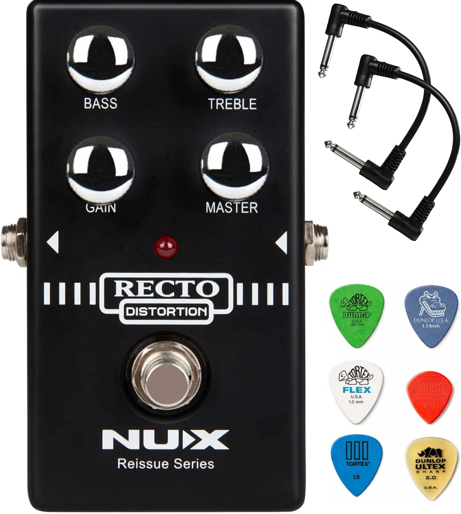 Briskdrop NUX Recto Distortion Guitar Effect Pedal Bundle with 2 Patch Cables and 6 Dunlop Picks