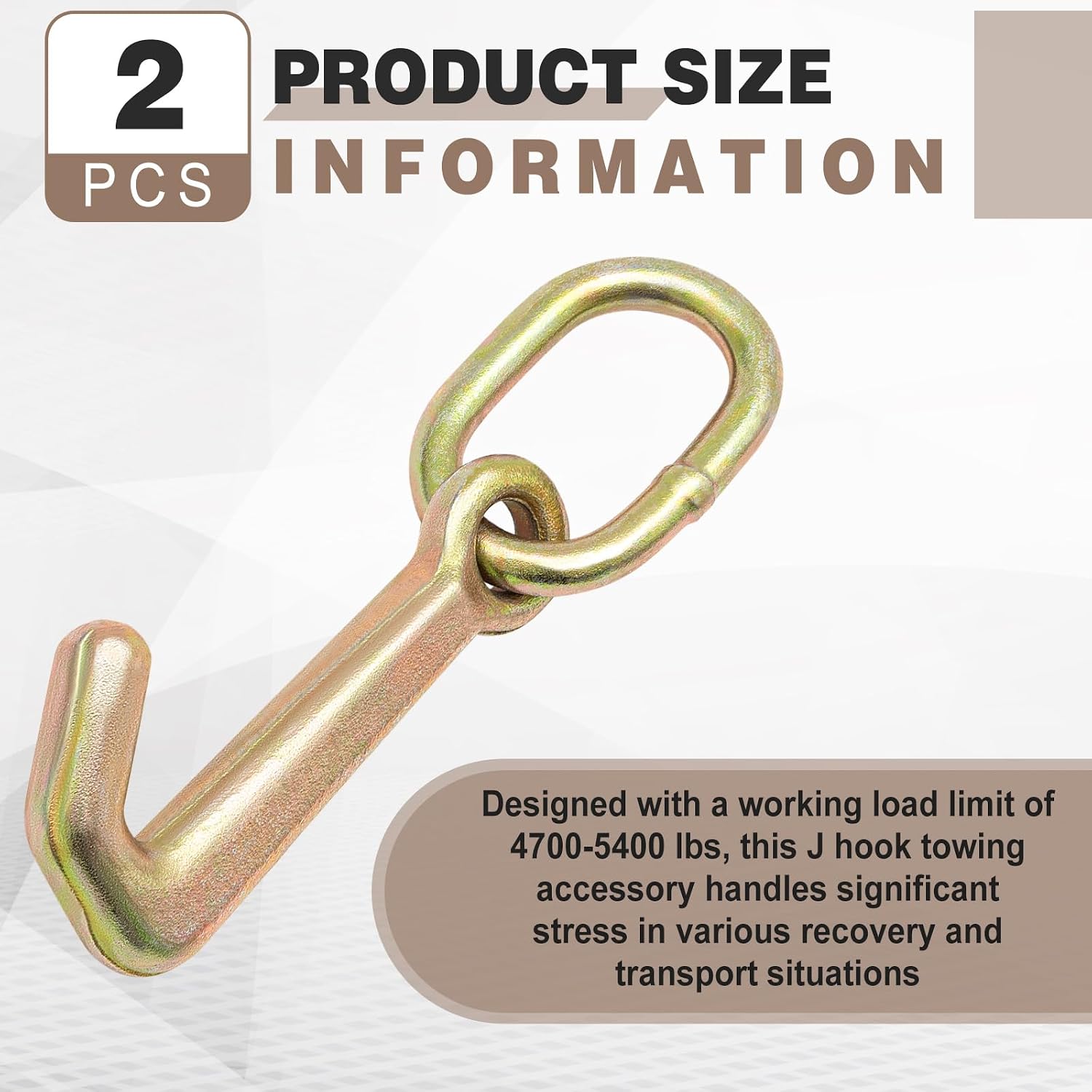 2 Pcs 5/16" G70 Mini J Hook with Link Auto Tie Down Mini J Hook 4700-5400 Lbs Breaking Strength Workload J Hooks Towing for Trailers, Heavy-Duty Tow Trucks, Towing Trucks, Dump Trailers