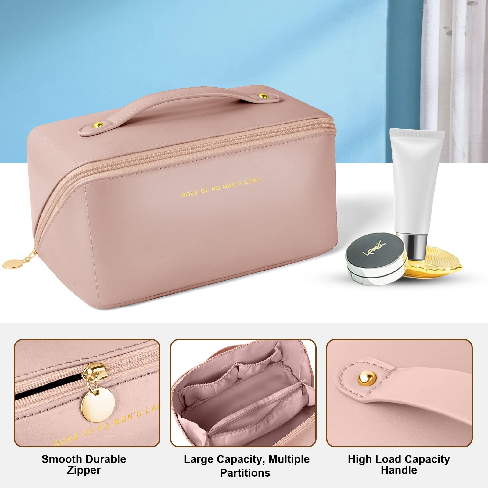 Aucuu Borsa Cosmetica da Viaggio, Beauty Case da Viaggio Donna, Borsa da Viaggio per Cosmetici, Borsa Cosmetica da Donna in Morbida Pelle PU, Borse da Toilette Impermeabile Portatile