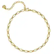 LOYATA Gold Link Anklet for Women 18K Gold Dainty Simple Flat Surface Chain Anklet Delicate Summer Beach Jewelry