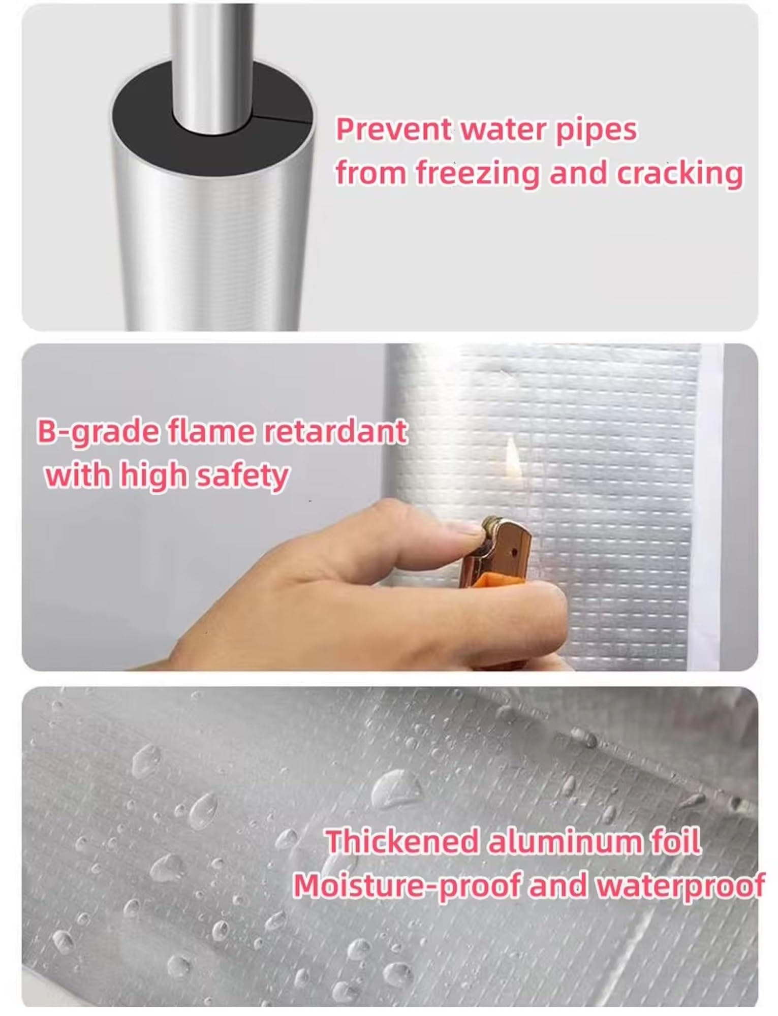 5 unidades de cubierta de aluminio for tuberías,revestimiento autoadhesivo termoaislante de 3cm de espesor(L39 pulgadas), for protección contra congelamiento(Id-32.5cm)