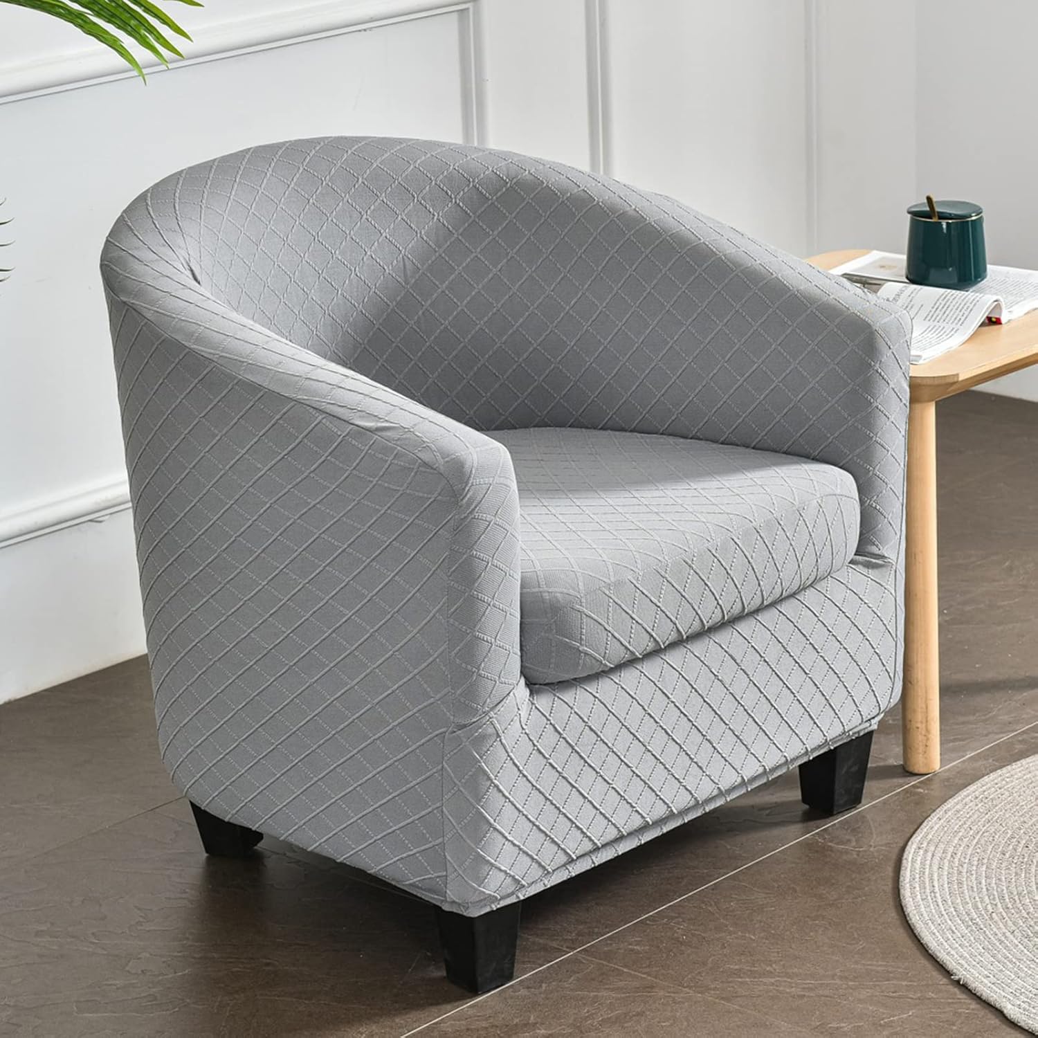 2 Piece Club Chair Slipcover Stylish Spandex Round Barrel Chair Cover Stretch Arm Chair Slipcover Furniture Protector with Elastic Bottom -Grey-