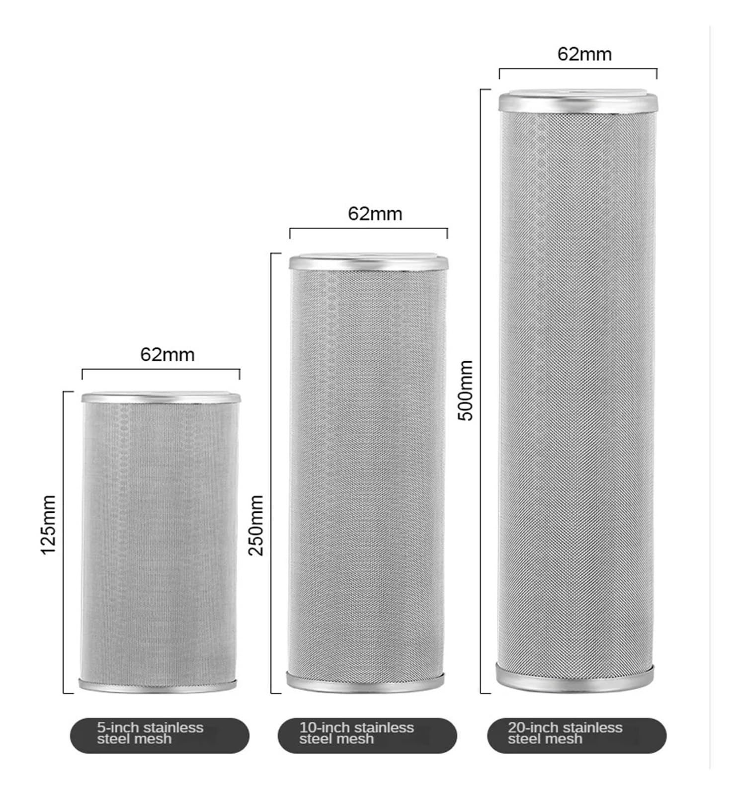 Piezas de repuesto de elemento de filtro de agua lavable, vela de filtro purificador de agua resistente a altas temperaturas, acero inoxidable de 5/10/20"(20inch-10microns)