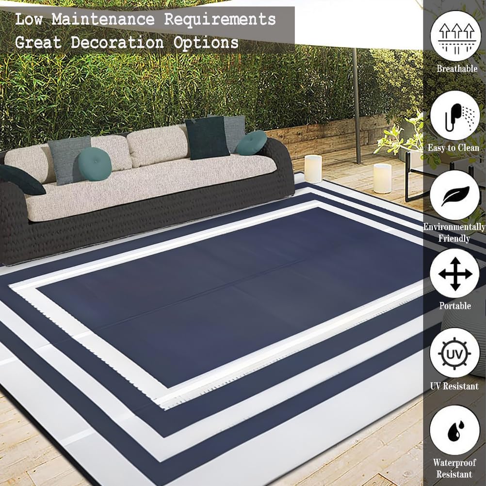 Dywaniki Ogrodowe Wodoodporny z Tworzywa Sztucznego l80x270 cm Lekki Dwustronny Dywan na Zewnątrz Niebiesko-Biała Mata do Basenu Duże Dywany na Balkon,Przyczepę Kempingową,Taras,Piknik