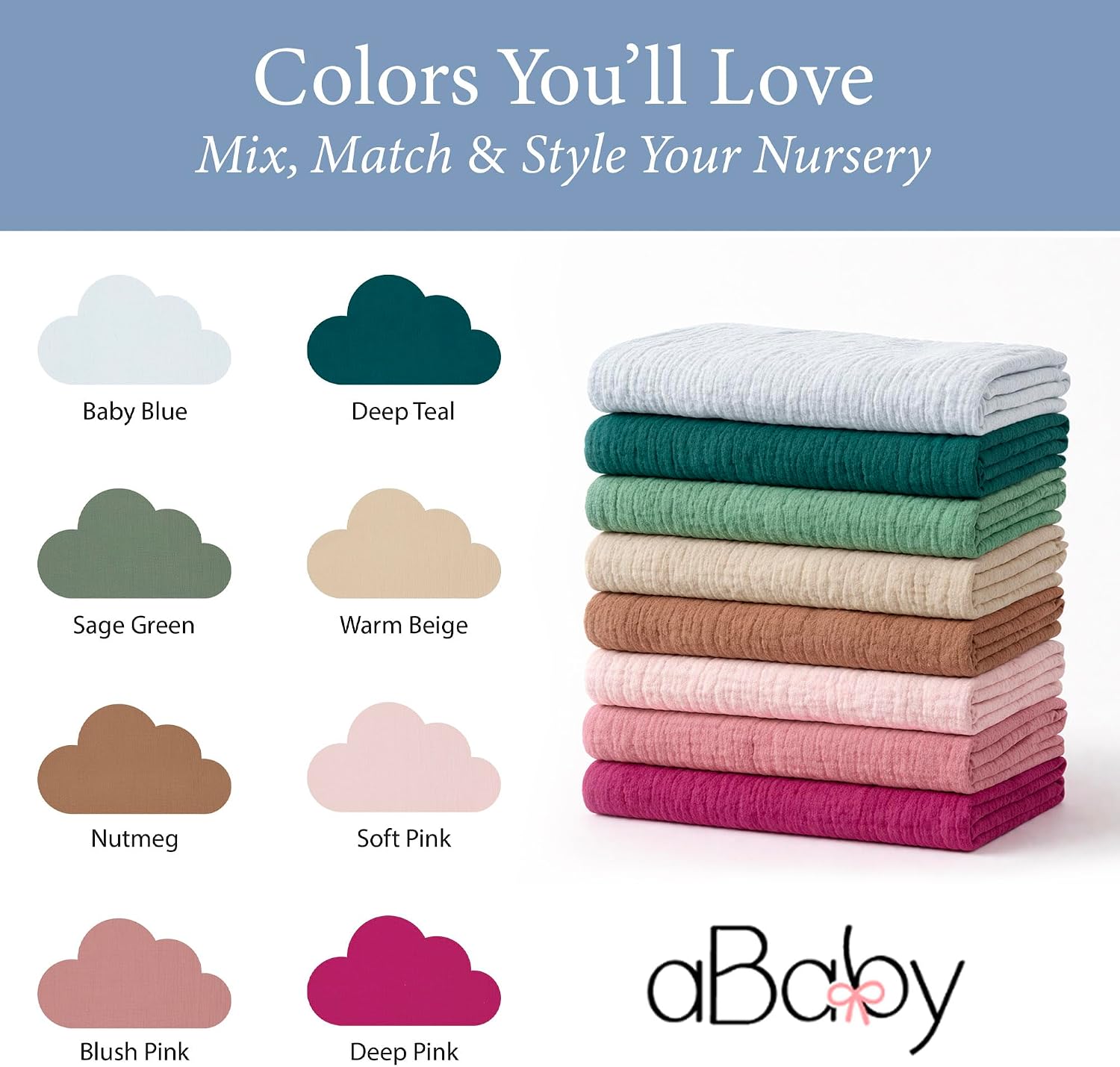 Ababy Custom Size Baby Fitted Sheet – Muslin Cotton for Bassinet, Crib, Cradle & Toddler Mattress – Soft Breathable Fabric, 360° Elastic, Machine Washable, Multiple Colors (Baby Blue)
