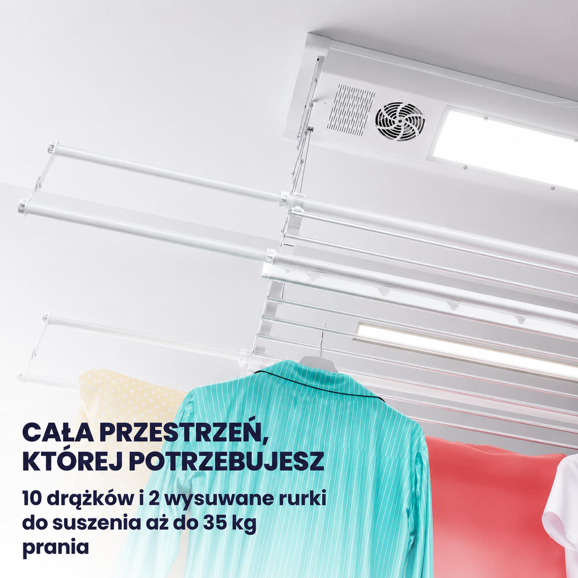 Foxydry Air, elektryczna suszarka sufitowa, sterowana pilotem, 160 cm | oszczędność miejsca, z aluminium, automatyczna, rozsuwana, do pościeli, udźwig 35 kg, szara