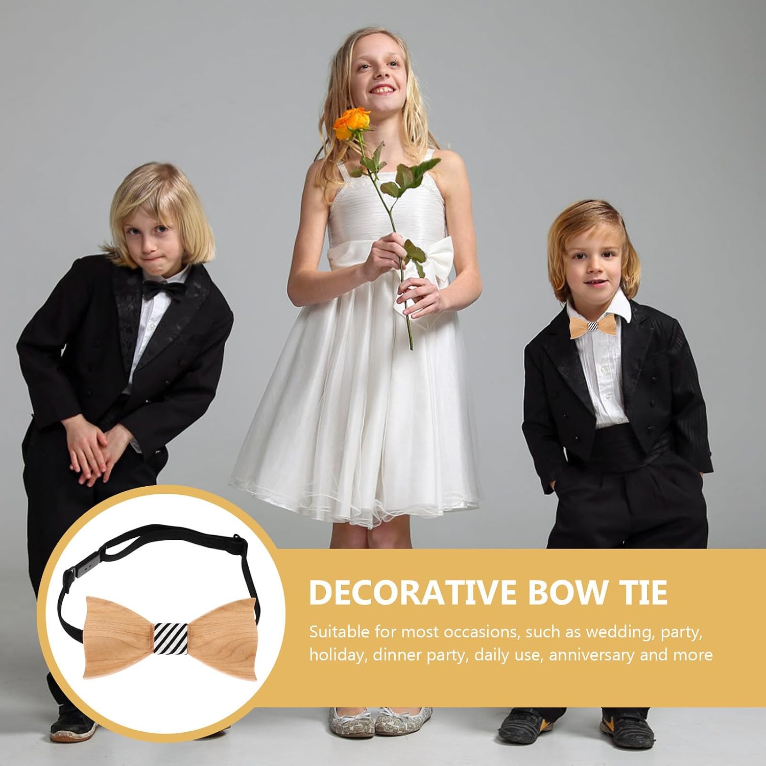 ’S Wooden Bow Tie, Novelty Festival Suit Decoration, Formal Dress Bow Tie for Boys and Party Accessories