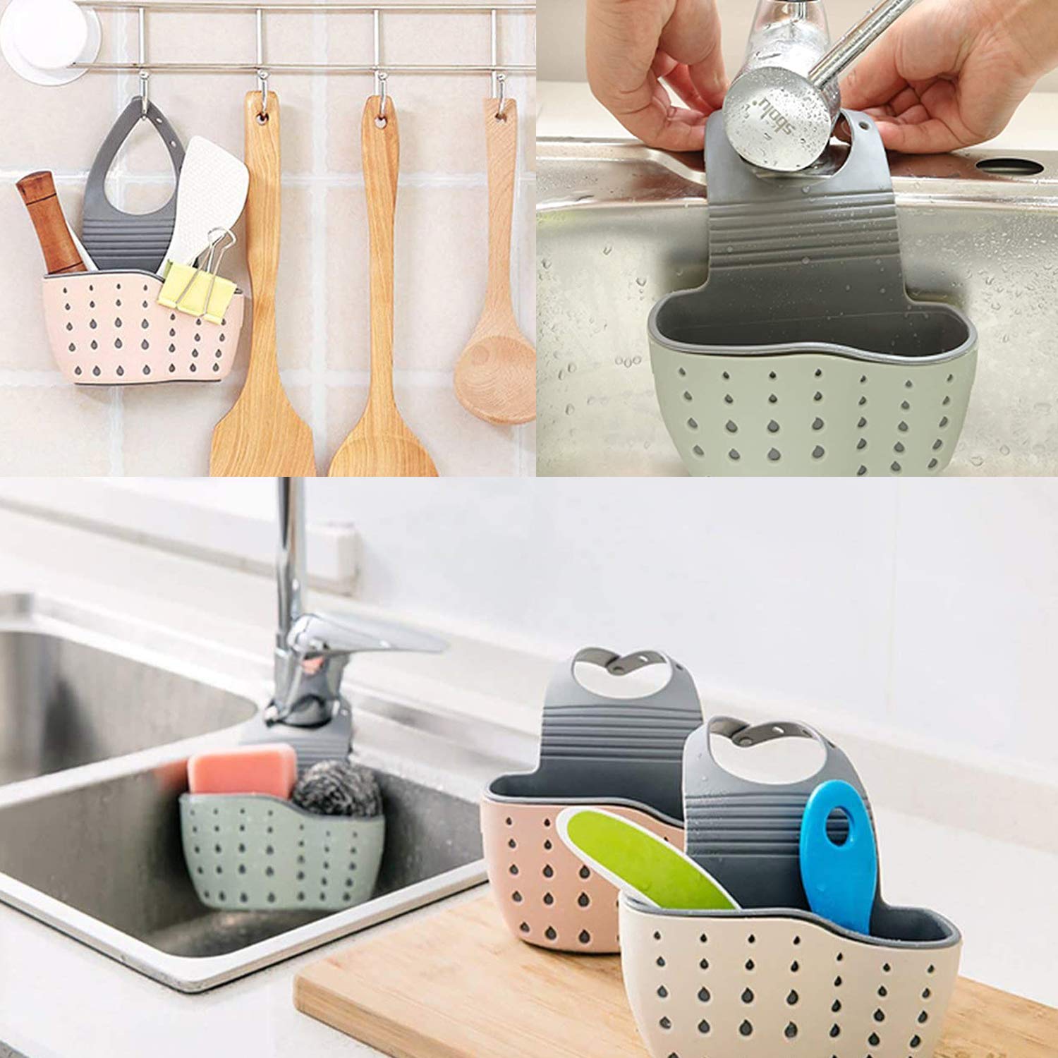 Cisily Portaspugna rosa per lavello da cucina organizer con porta pennelli alto da cucina controsoffitto in acciaio inossidabile 304 dispenser di sapone organizzatori