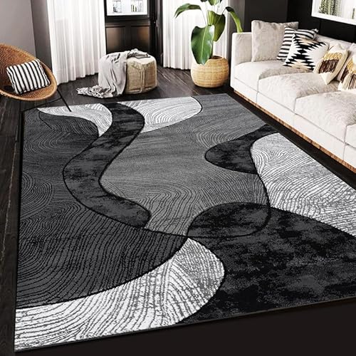 Rugs Inn Velvet Curve - Rugs - Large Fluffy Area Rug Carpet Washable Non-Slip Soft Modern Indoor Shaggy Floor Rug for Living Room, Bedroom, Hallway, Lounge (Grey, 120x170 cm)