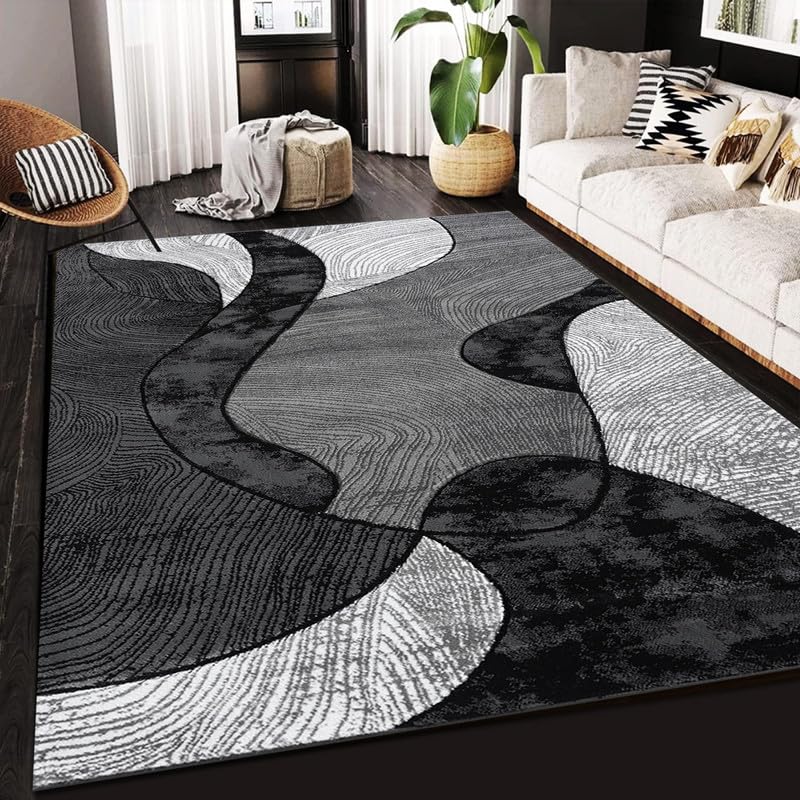 Rugs Inn Velvet Curve - Rugs - Large Fluffy Area Rug Carpet Washable Non-Slip Soft Modern Indoor Shaggy Floor Rug for Living Room, Bedroom, Hallway, Lounge (Grey, 200x290 cm) — image 1