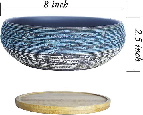 Miniatura 8 de ARTKETTY Macetero para suculentas, macetas grandes para suculentas con bandeja de bambú de drenaje de 8 pulgadas, macetas de cerámica para bonsái