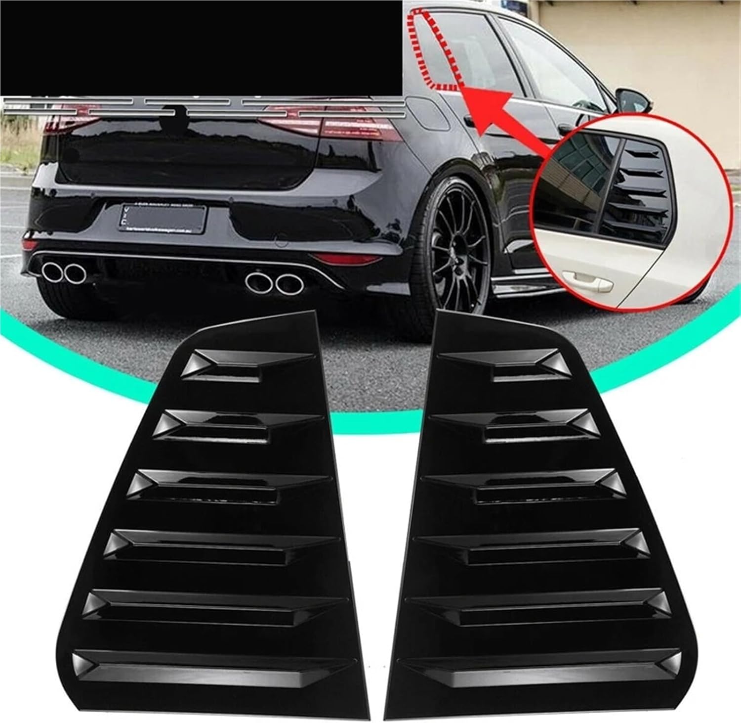 Car Rear Side Window Louvers Compatible with Golf 7 R MK .5 2013-2020 Racing Style Blinds Air Vent Scoop Cover(Bright Black)