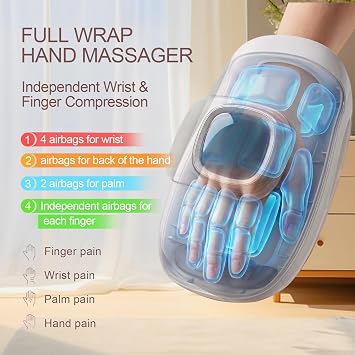 Hand Massager with Heat and Compression, Cordless Rechargeable