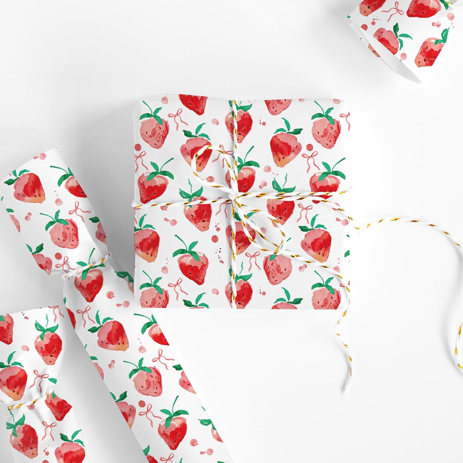 FYSUIMU Strawberry Bow Wrapping Paper -Mini Roll- 17 Inch x 32.8Ft Bowknot Gift Wrap Paper Art Paper for Coquette Baby Shower Birthday DIY Crafts - Image 2