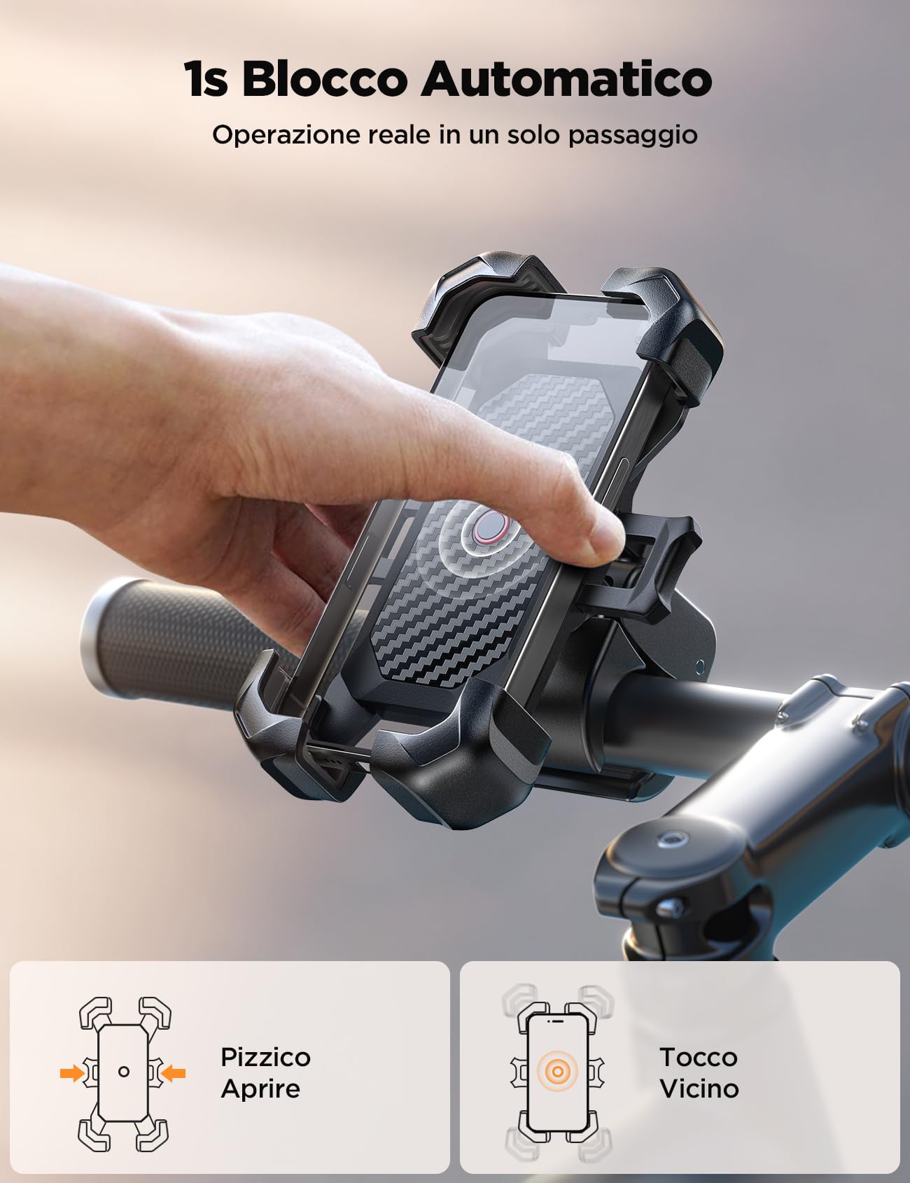 JOYROOM 2025 Supporto Telefono Bicicletta, [1s Blocco][100mph Militare Antivibrante] Porta Cellulare Moto, [5s Installazione] Universale Manubrio Holder per iPhone 17/Samsung S25 4,7-7" Smartphone