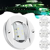 Vista 7 de PSEQT 4 Piezas Luces Interiores de Barco Marino de 3'' LED Verdes para Cubierta de Barco Luz de Cortesía Redonda 6 LED Luz de Popa Espejo de Popa