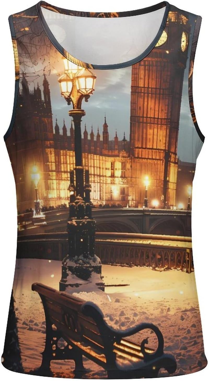 Big Ben in Christmas London England UK Men's Tank Top Sleeveless Muscle Shirts Vest Beach T Shirts for Workout Gym