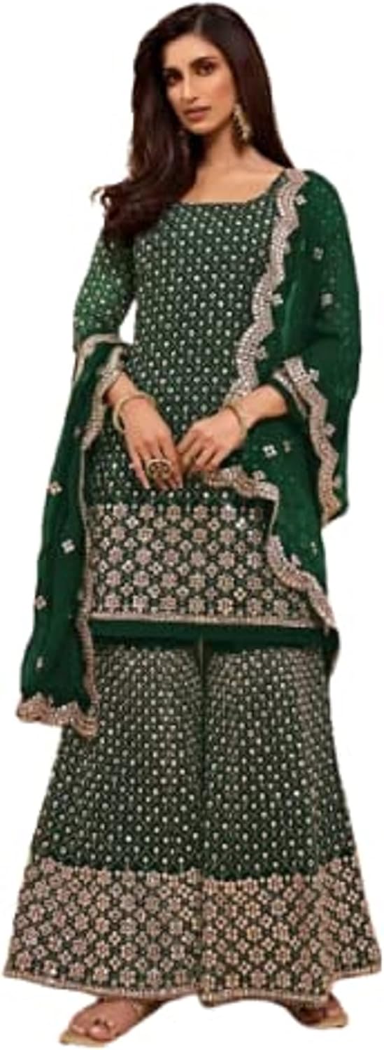 Women's Indian Style Palazzo Salwar Kameez Suits Pakistani Designer Sharara with Dupatta Dresses (4 US X-Small (Chest-36 Waist-32), Choice 2)