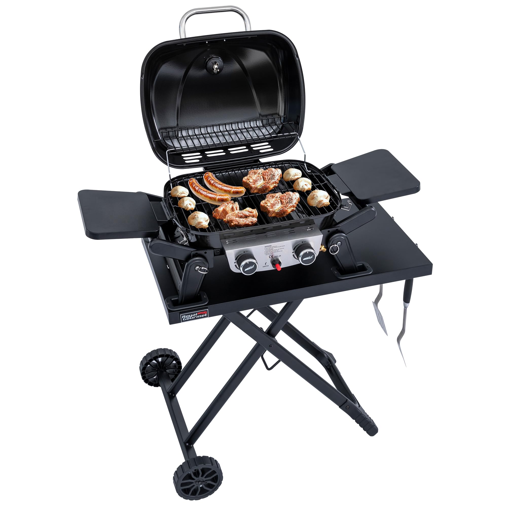 Royal Gourmet GT2201C-E Chariot Pliant pour Barbecue Portable, Desserte pour Plancha Pliable avec 2 Crochets pour Série GT2005-F, Adapté pour Le Camping, Dessus de Table 79 x 46,8 cm