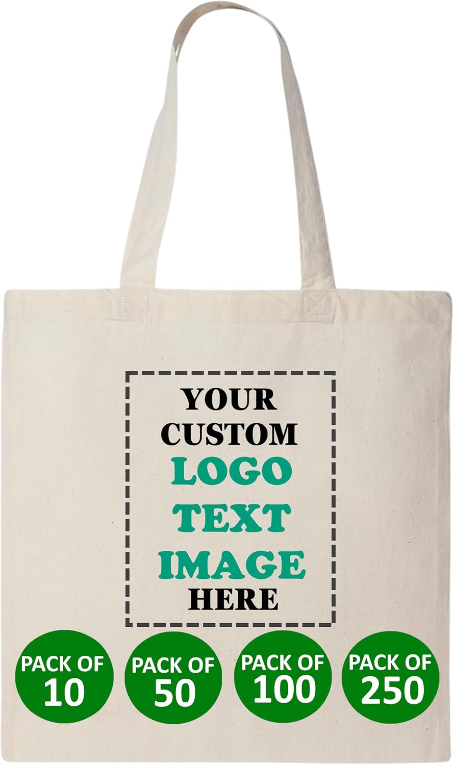 10 | 50 | 100 | 250 Pack Custom Bags, Bulk Custom Logo Bag for Business, Personalized Reusable Bags for Business