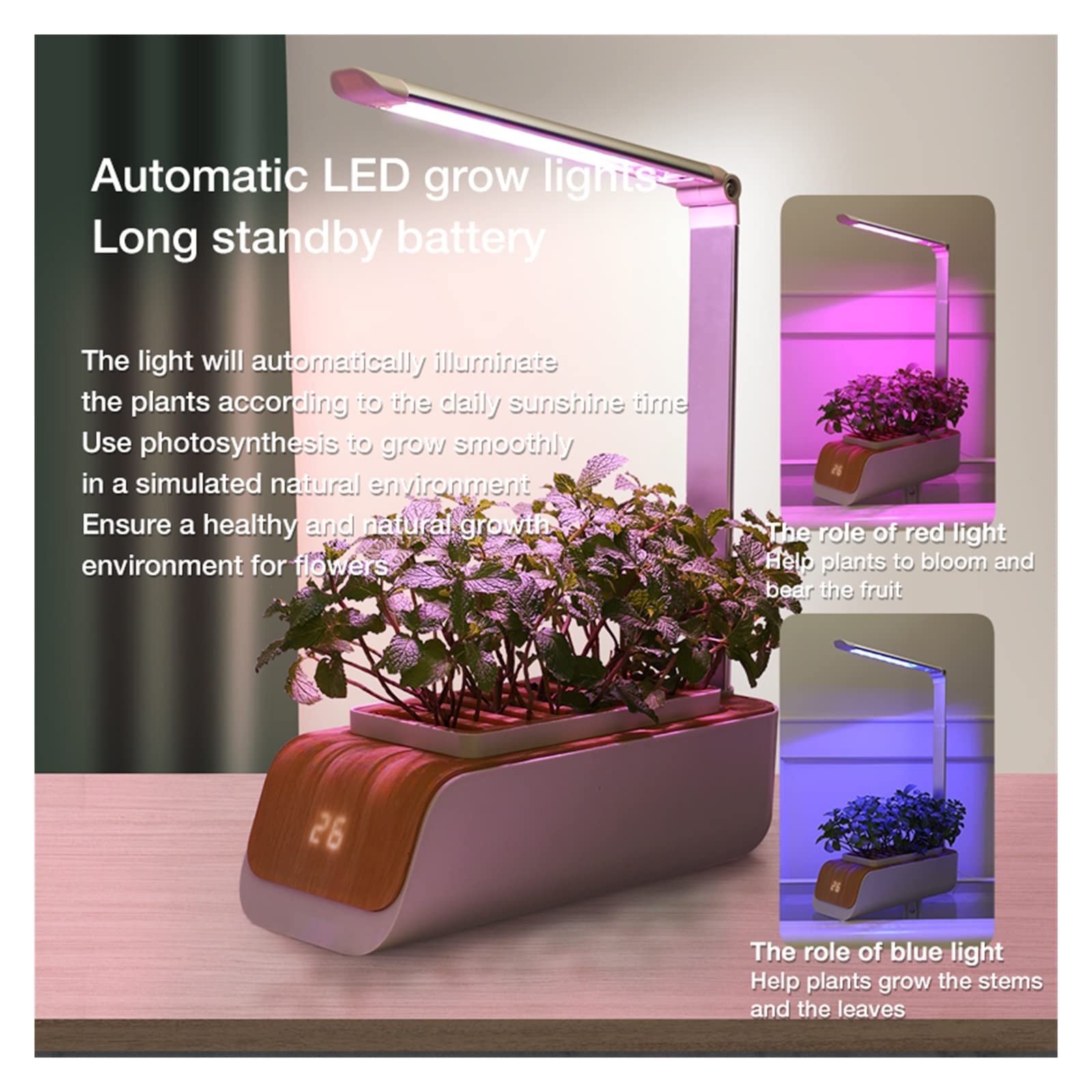 Kit de sistema de cultivo hidropónico, Mini kits hidropónicos inteligentes con luces de cultivo LED ajustables adecuadas for el jardín del hogar, decoración de oficina, regalo para el cuidado y riego