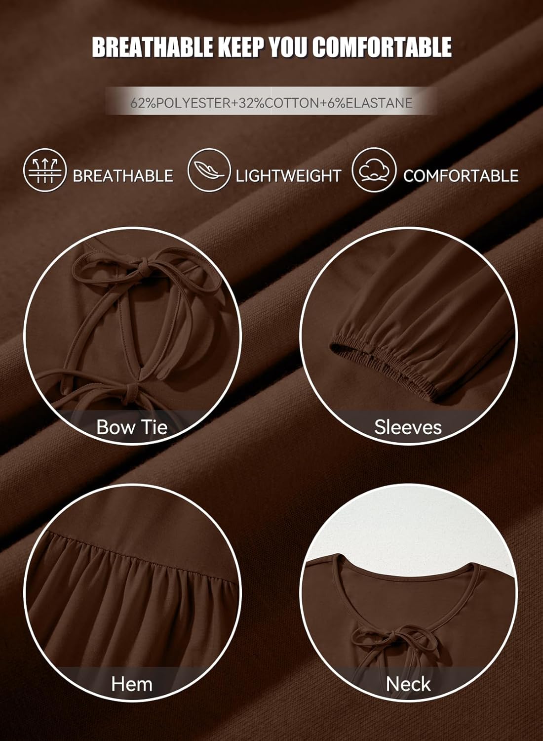 AlvaQ Womens Plus Size Tops Fall Fashion Bow Tie Front Puff Sleeve Crewneck Babydoll Peplum Blouses Shirt L-4XL - Image 6